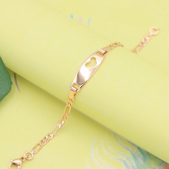 "Rose Gold Heart Cutout ID Bracelet in High-Polish Gold Plating, XPBL1158 - Picture 3 of 12